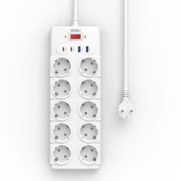 Мережевий подовжувач WIWU 14 in 1 20W GaN Power Strip 2C+2A+10AC Wi-S008 EU (2 m) White (6977703656268) 6977703656268 фото