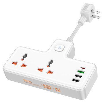 Мережевий подовжувач HOCO AC12 Reise 2-position expansion socket(PD30W/1C3A) (US) White (6942007607087) 6942007607087 фото